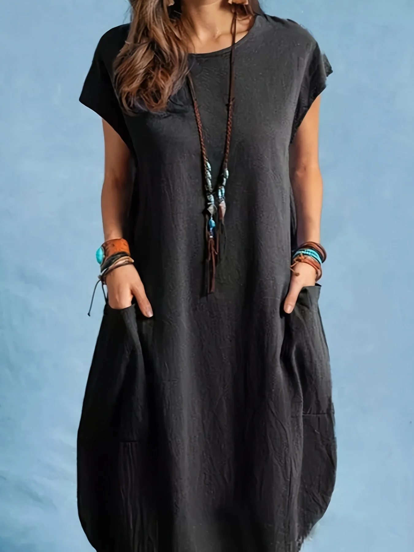 Robe Femme Décontractée Tunique Élégante à Manches Courtes pour Été et Printemps - Image 3