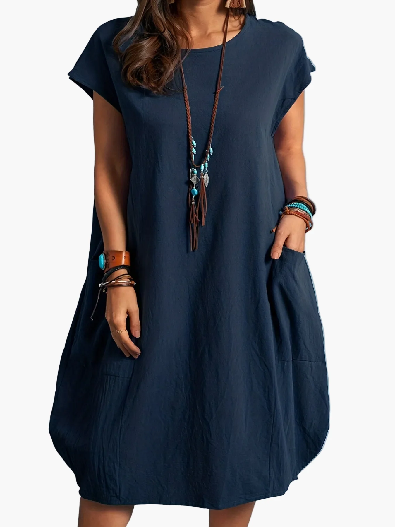 Robe Femme Décontractée Tunique Élégante à Manches Courtes pour Été et Printemps - Image 9