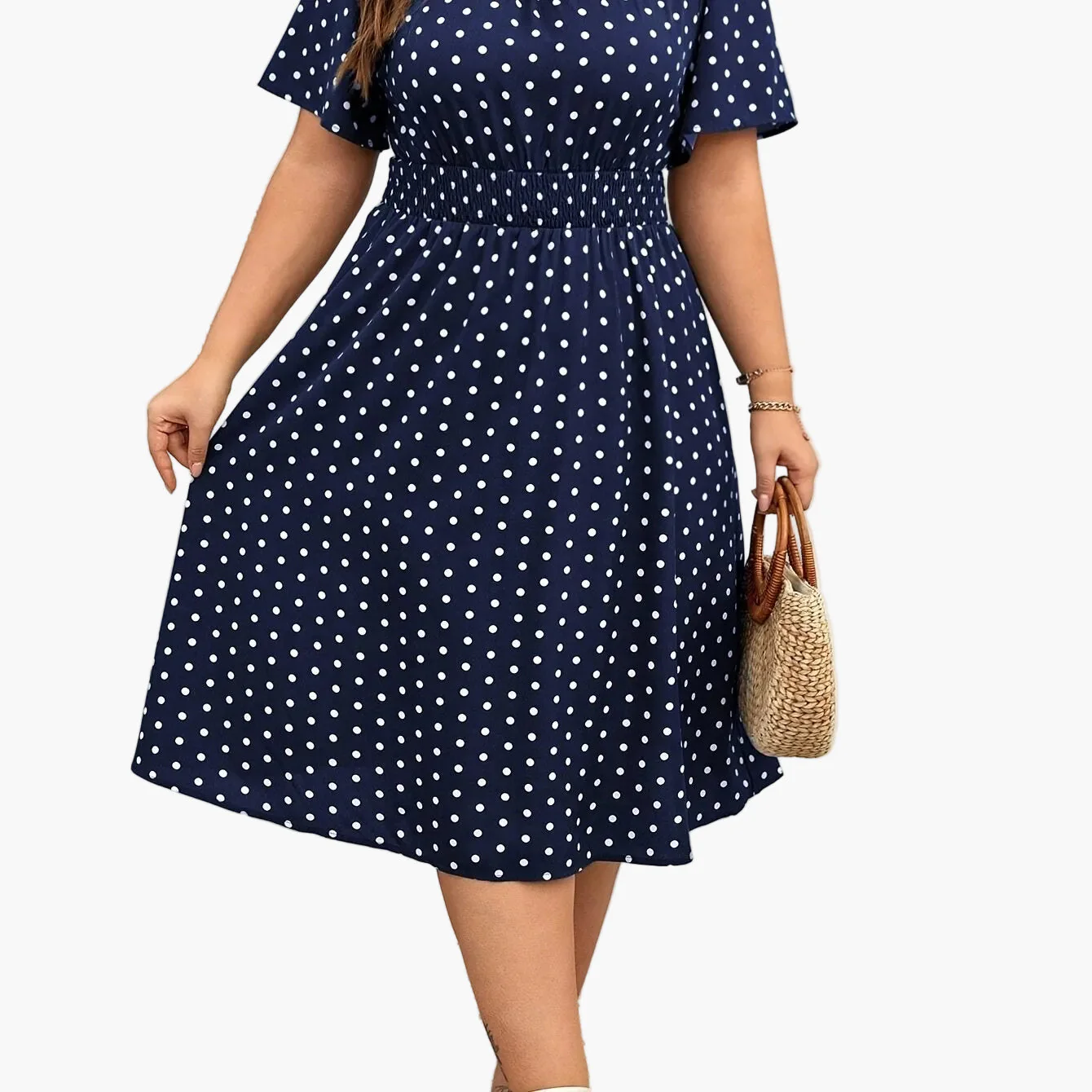 Robe Femme Élégante à Pois Style Années 50 Coupe Évasée Été - Image 11
