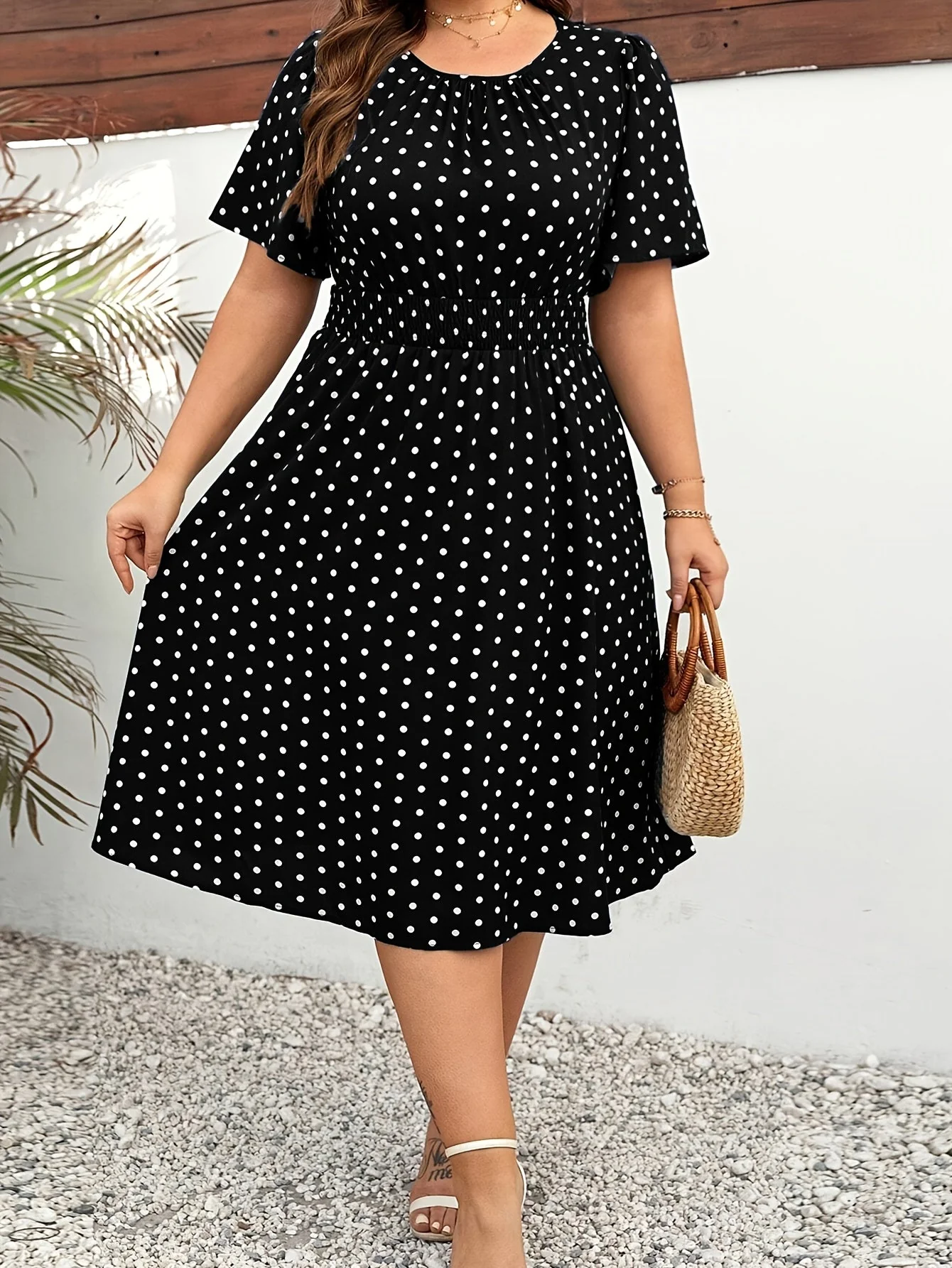 Robe Femme Élégante à Pois Style Années 50 Coupe Évasée Été - Image 2