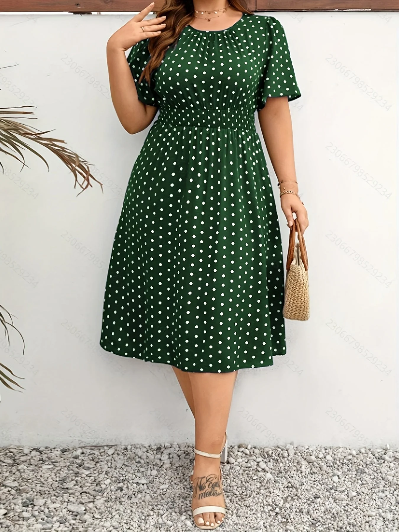 Robe Femme Élégante à Pois Style Années 50 Coupe Évasée Été - Image 7