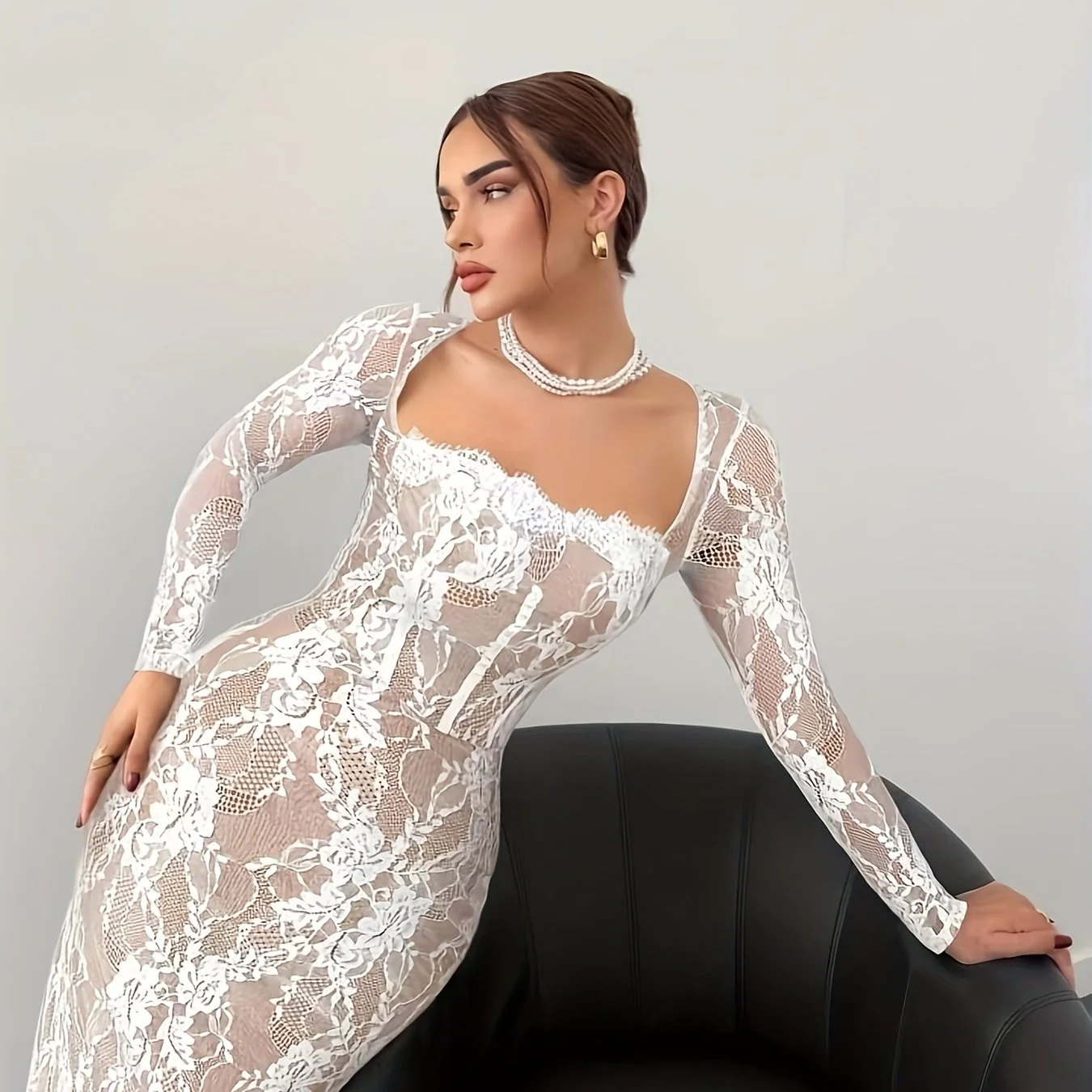 Robe Femme Élégante Bodycon Style Soirée à Manches Longues Décolleté Carré - Image 12