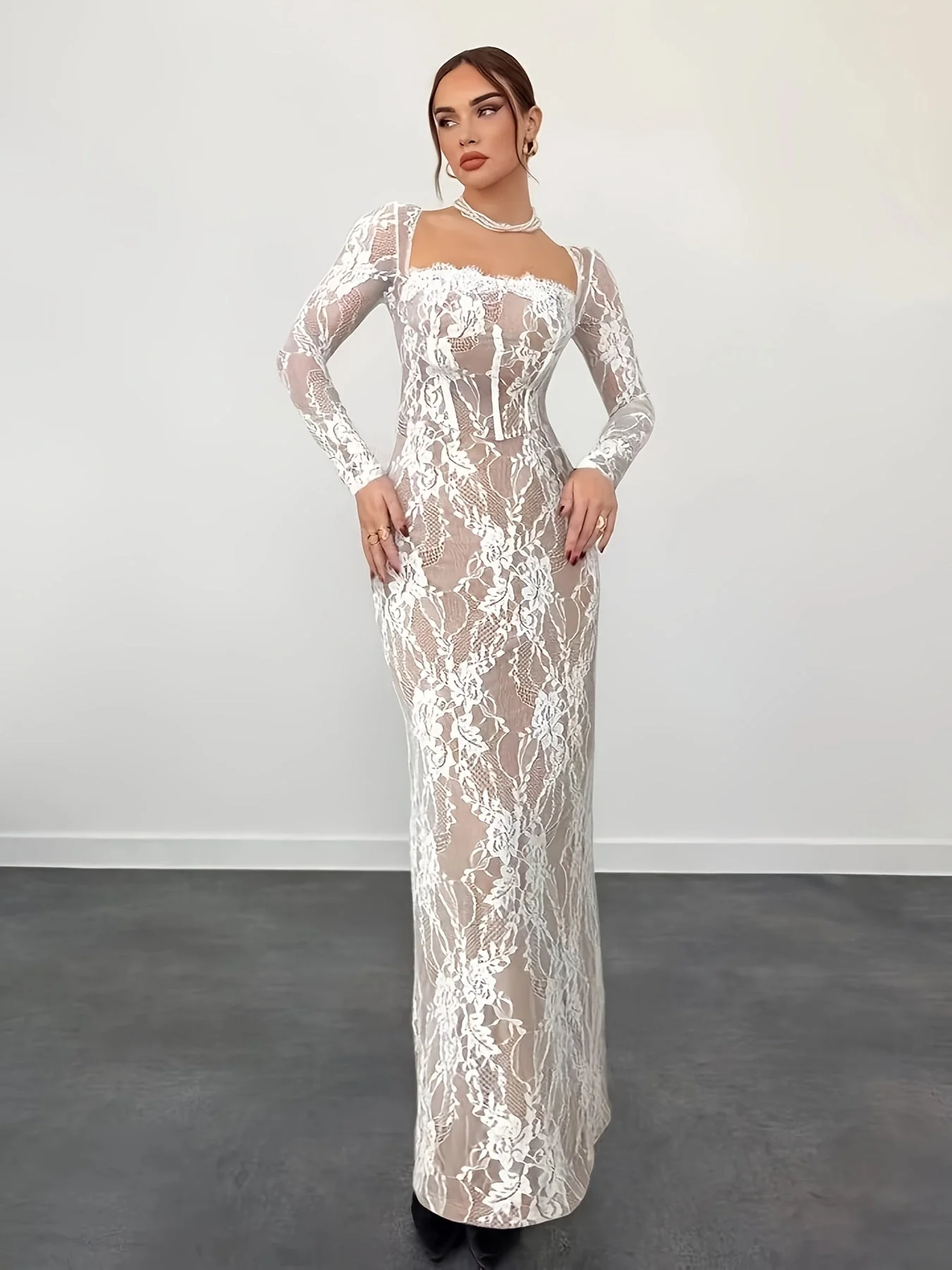 Robe Femme Élégante Bodycon Style Soirée à Manches Longues Décolleté Carré - Image 5