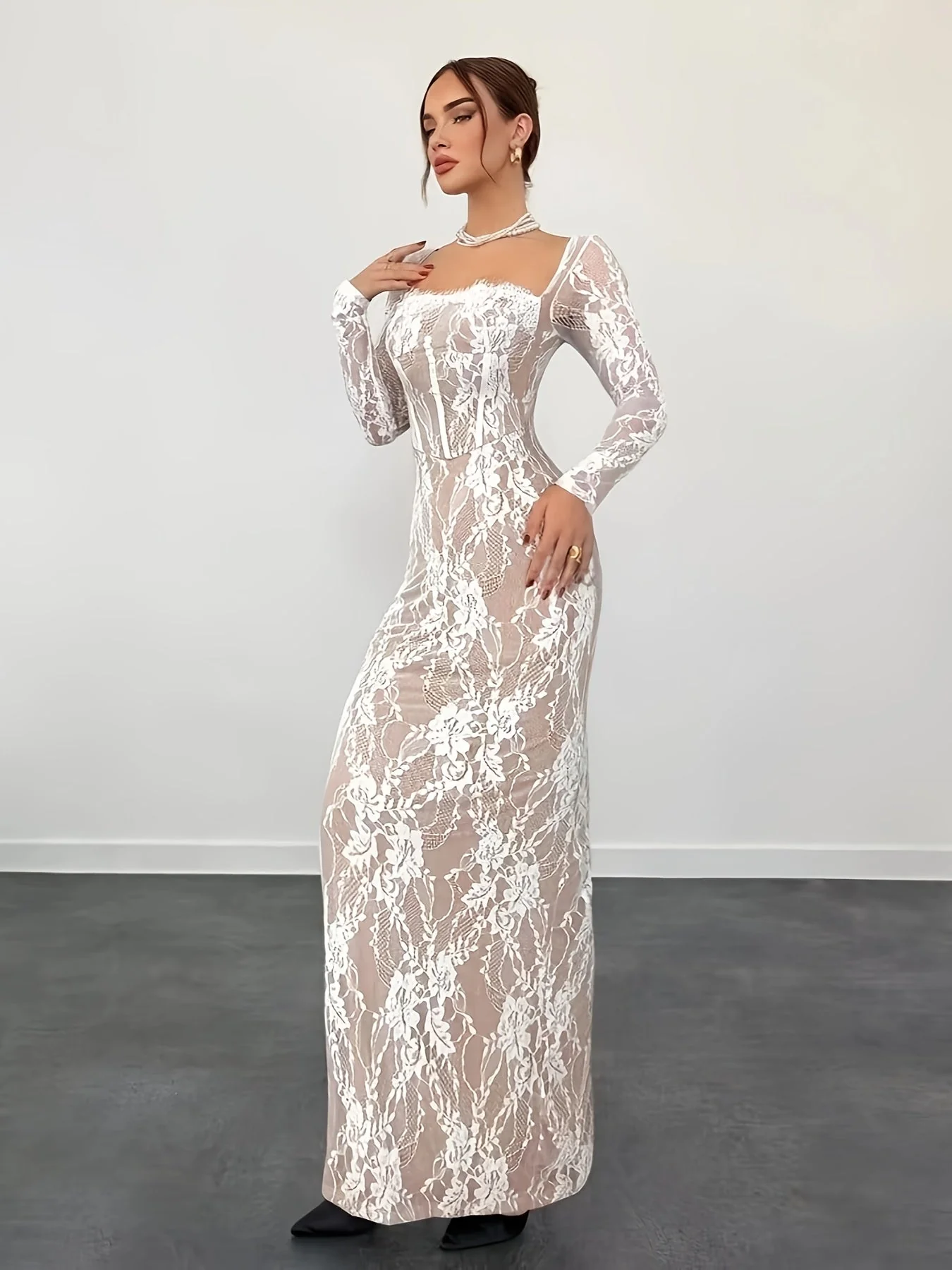 Robe Femme Élégante Bodycon Style Soirée à Manches Longues Décolleté Carré - Image 7