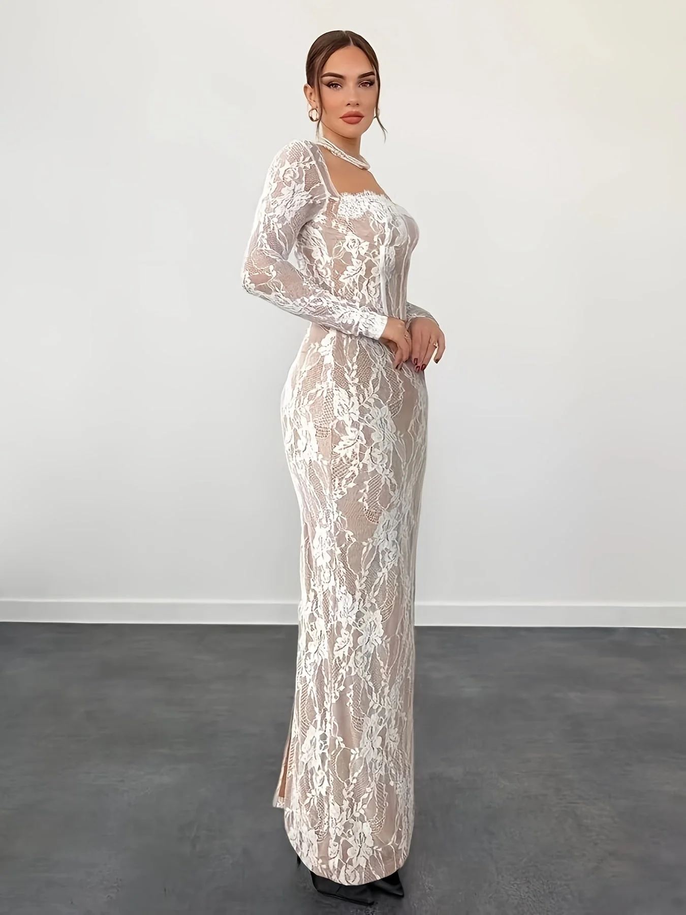 Robe Femme Élégante Bodycon Style Soirée à Manches Longues Décolleté Carré - Image 9