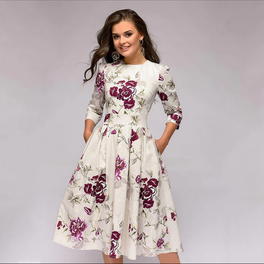 Robe femme élégante à fleurs style rétro mi-longue pour occasions spéciales - Image 2