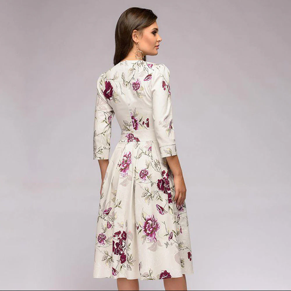Robe femme élégante à fleurs style rétro mi-longue pour occasions spéciales - Image 3