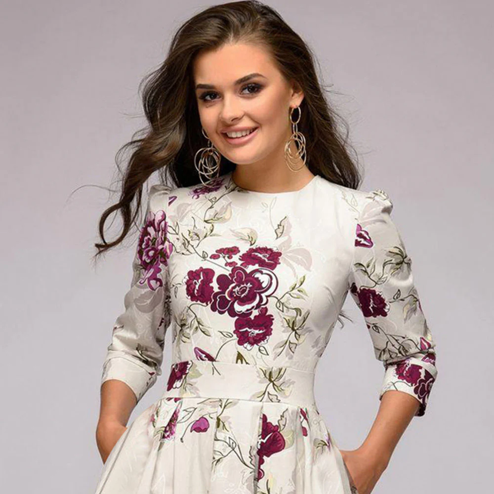 Robe femme élégante à fleurs style rétro mi-longue pour occasions spéciales - Image 4