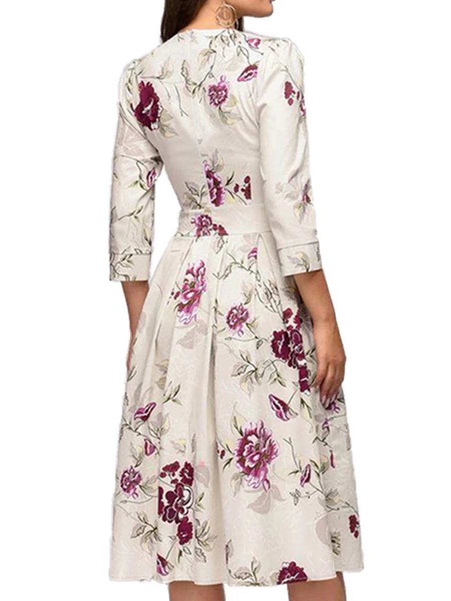 Robe femme élégante à fleurs style rétro mi-longue pour occasions spéciales - Image 5