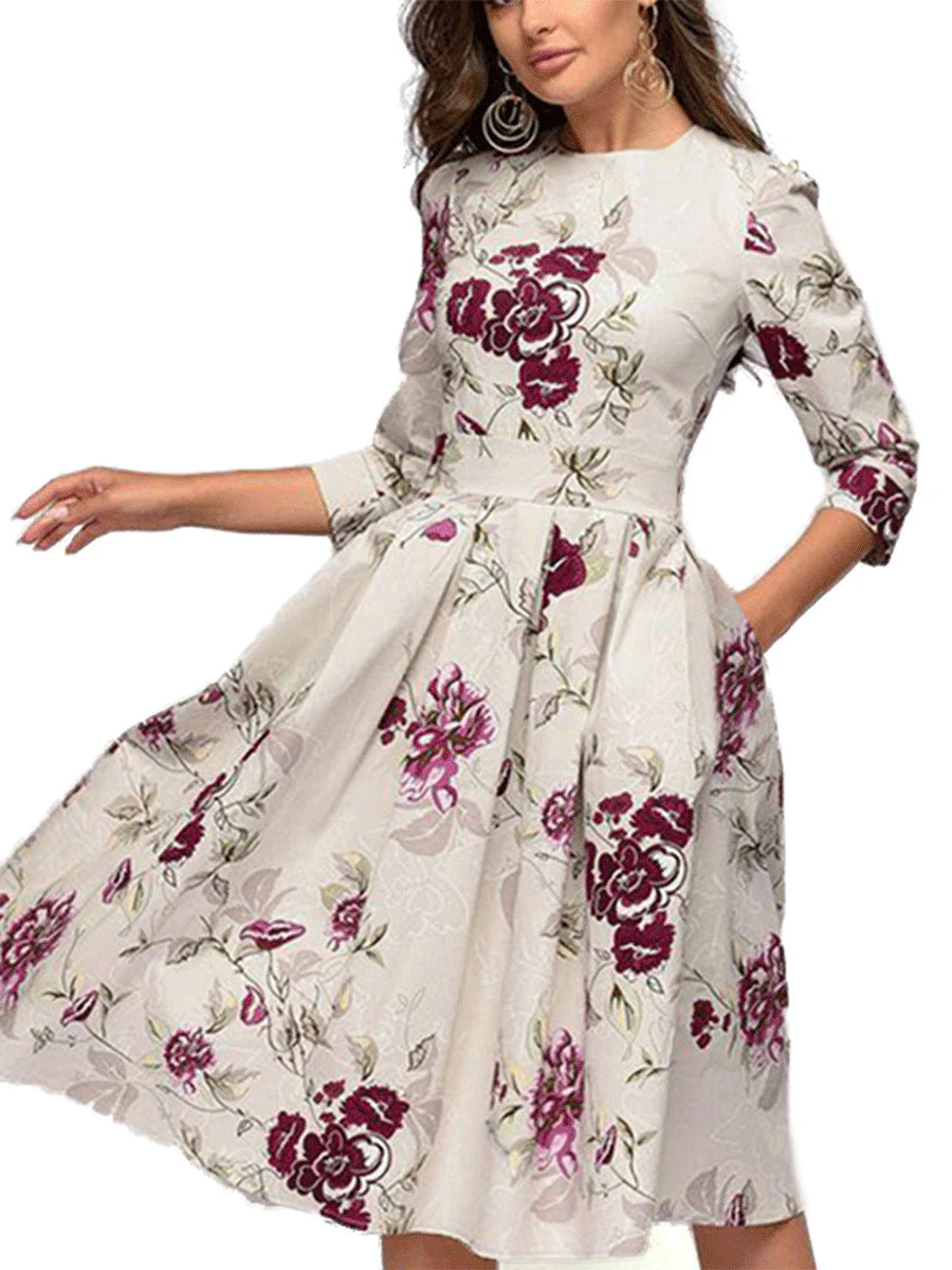 Robe femme élégante à fleurs style rétro mi-longue pour occasions spéciales - Image 6