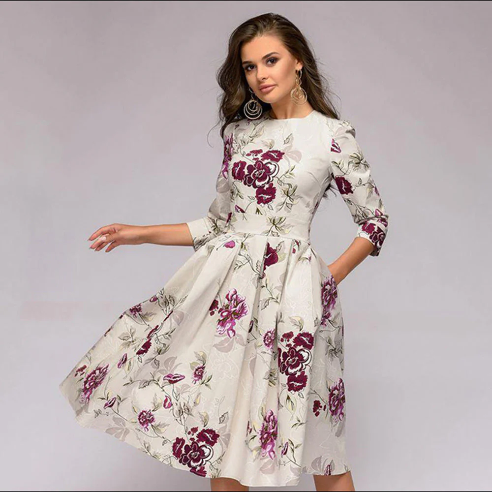 Robe femme élégante à fleurs style rétro mi-longue pour occasions spéciales - Image 7