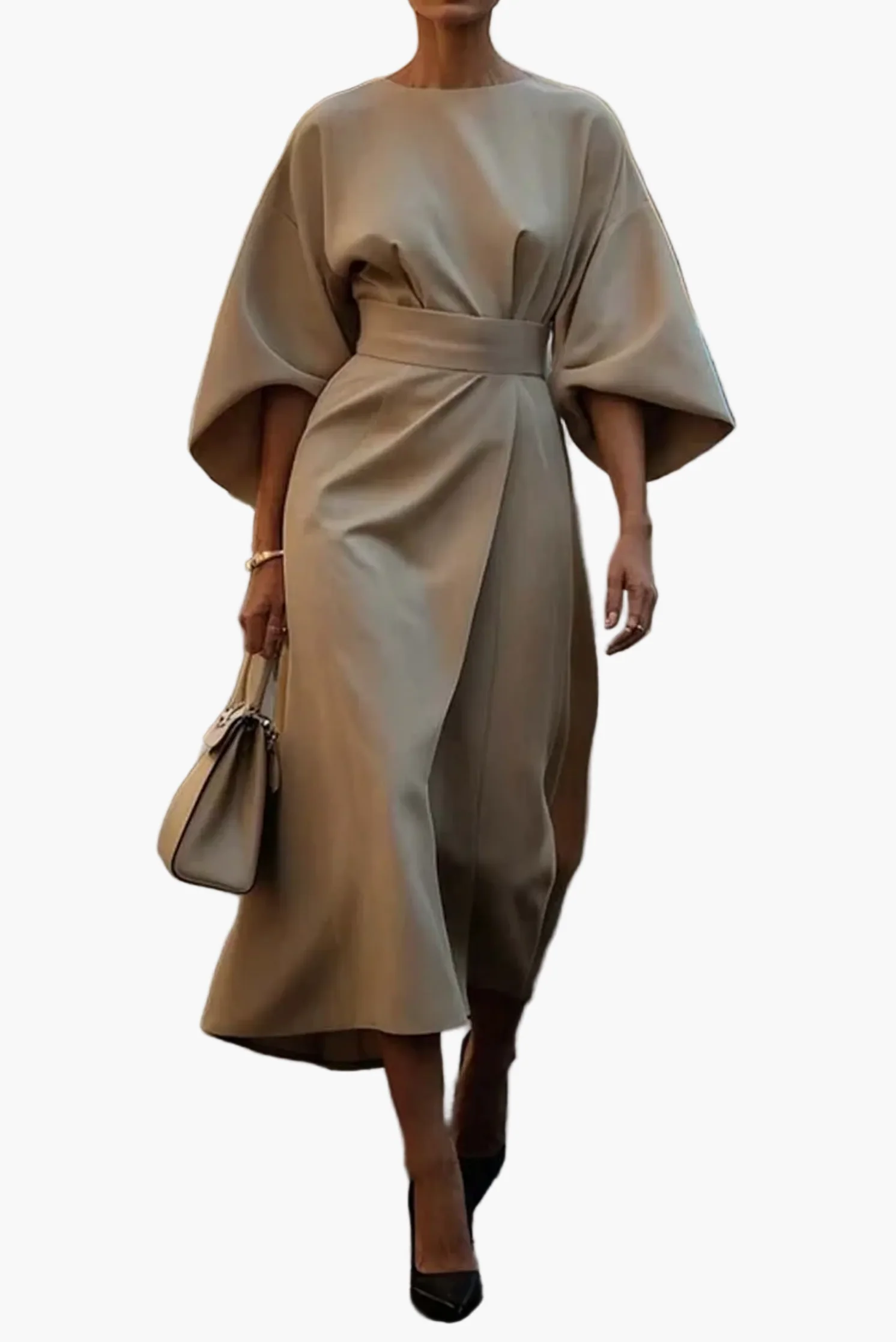 Robe Femme Élégante Midi à Manches Chauve-Souris – Style Sophistiqué pour Cérémonies et Bureau - Image 4