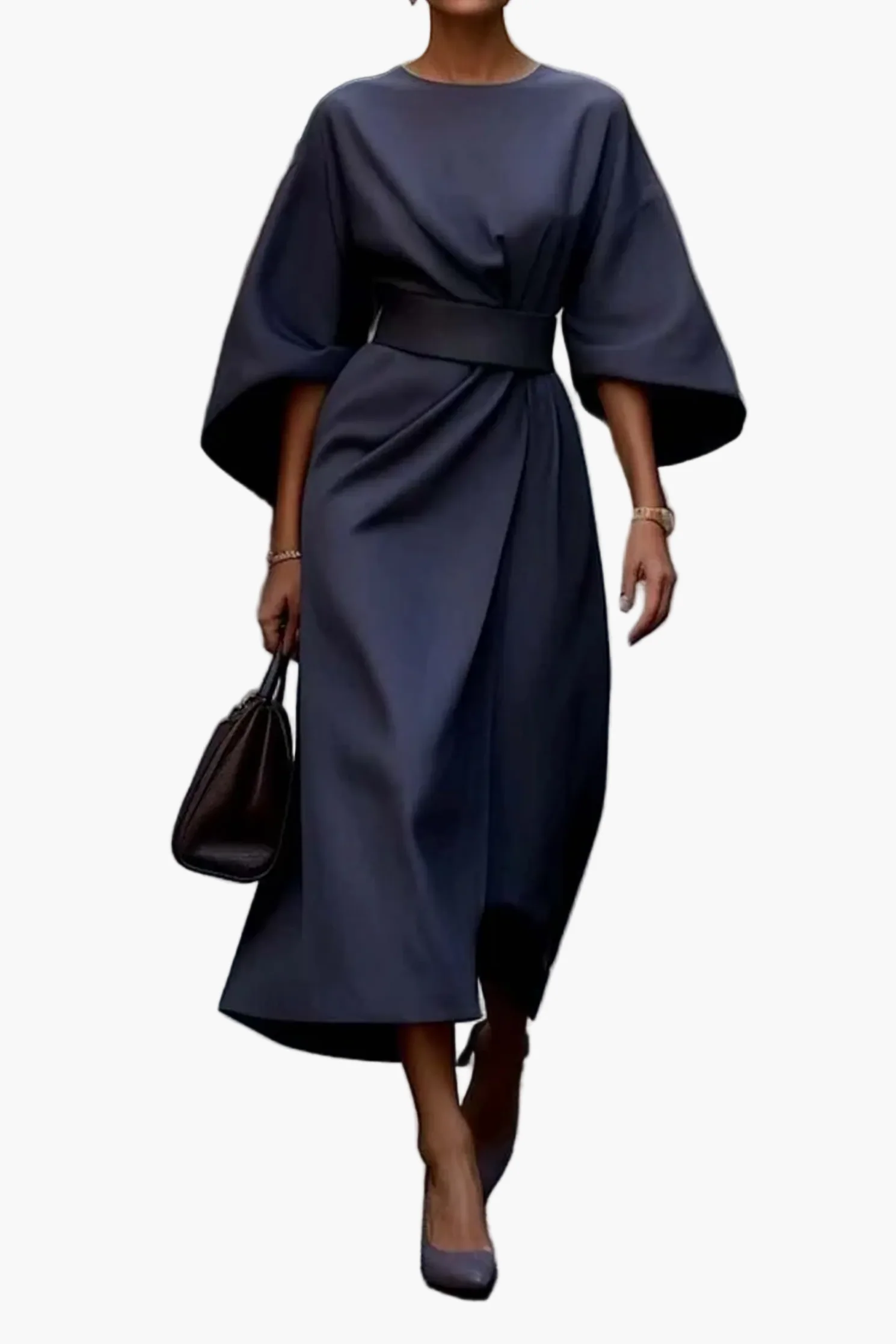 Robe Femme Élégante Midi à Manches Chauve-Souris – Style Sophistiqué pour Cérémonies et Bureau - Image 7