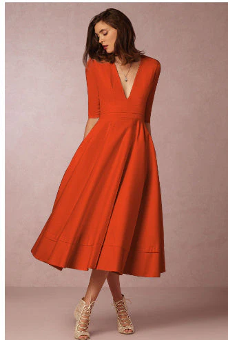 Robe Femme Élégante Midi Style Vintage à Manches Mi-longues pour Mariage ou Soirée - Image 5
