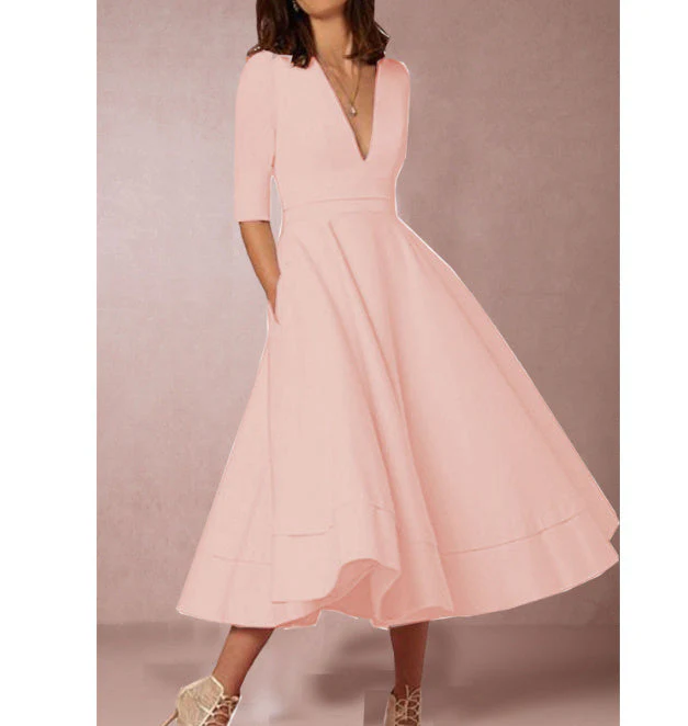 Robe Femme Élégante Midi Style Vintage à Manches Mi-longues pour Mariage ou Soirée - Image 6
