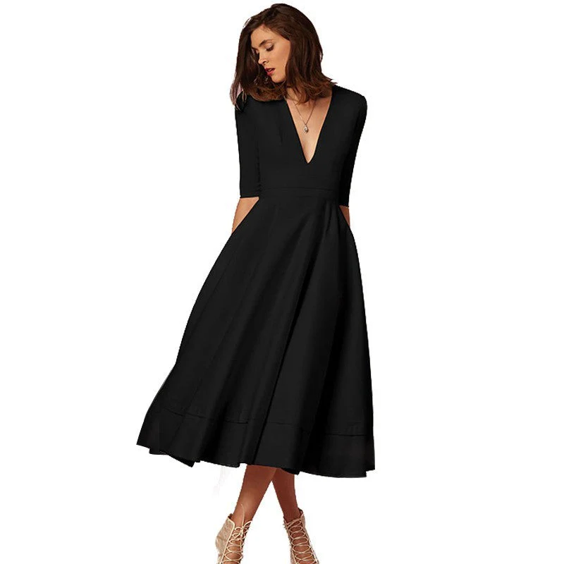 Robe Femme Élégante Midi Style Vintage à Manches Mi-longues pour Mariage ou Soirée - Image 7