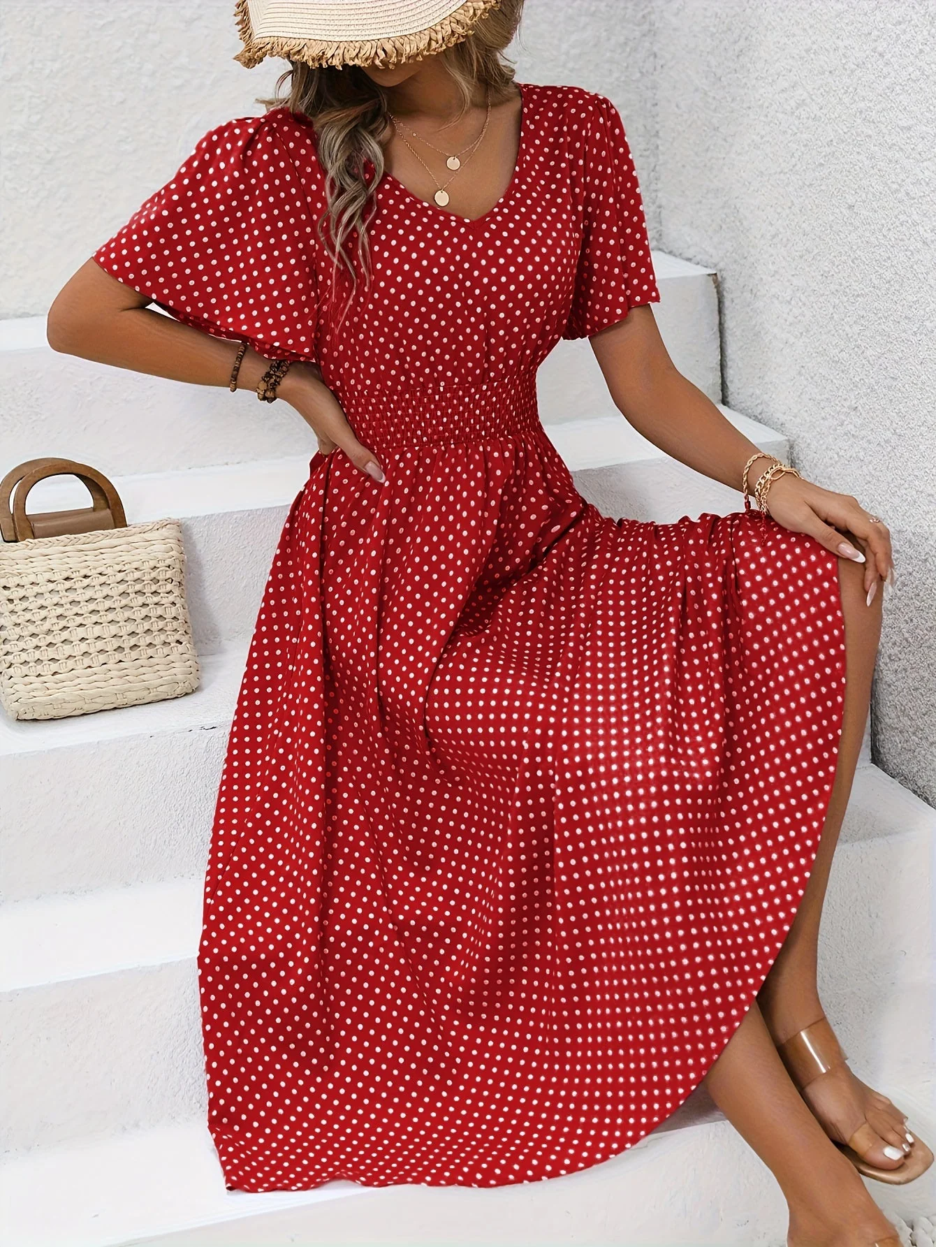 Robe Femme Élégante à Pois Style Décontracté pour Printemps/Été - Image 2
