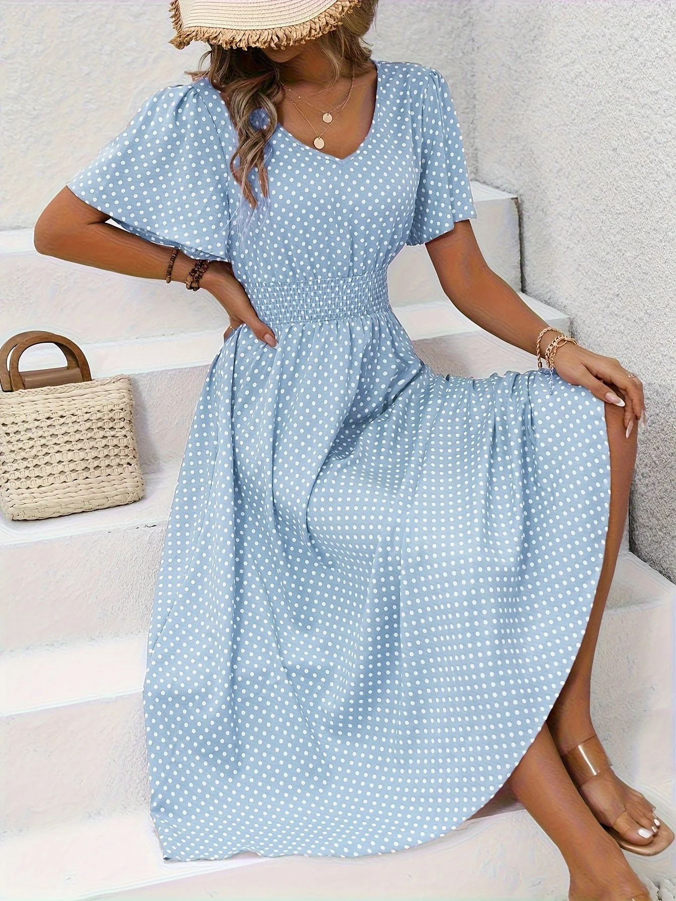 Robe Femme Élégante à Pois Style Décontracté pour Printemps/Été - Image 3