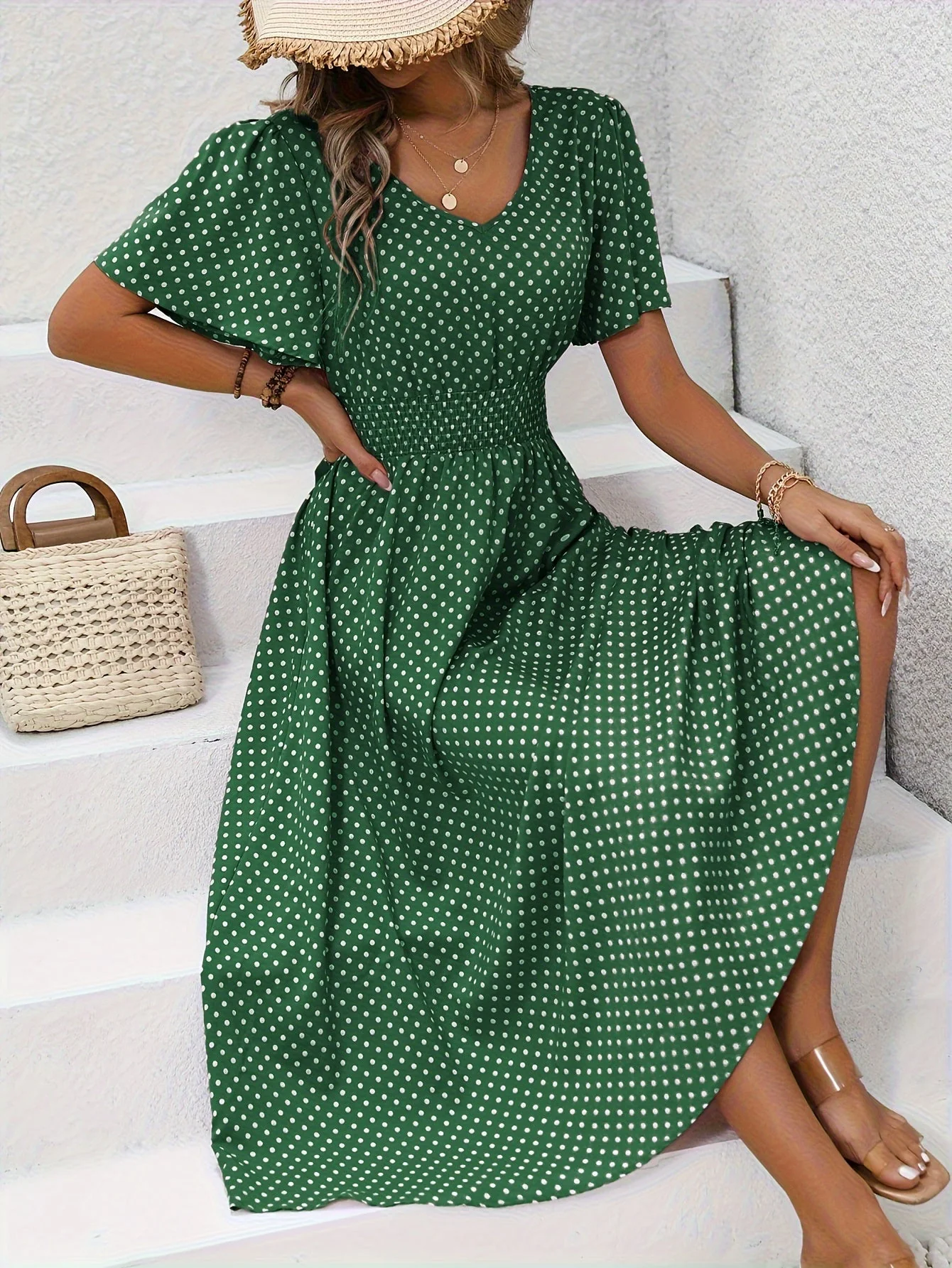 Robe Femme Élégante à Pois Style Décontracté pour Printemps/Été - Image 4