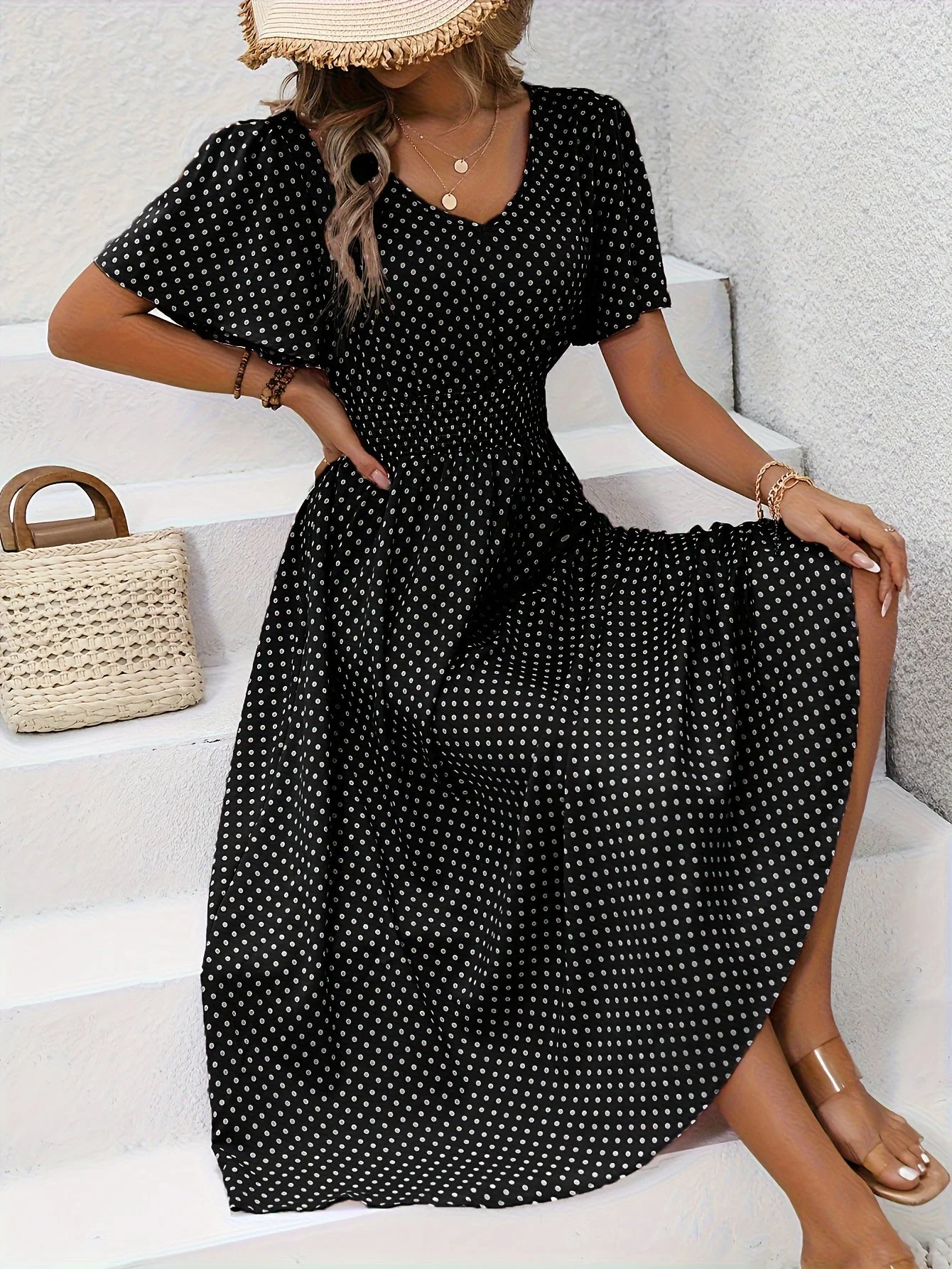 Robe Femme Élégante à Pois Style Décontracté pour Printemps/Été - Image 5