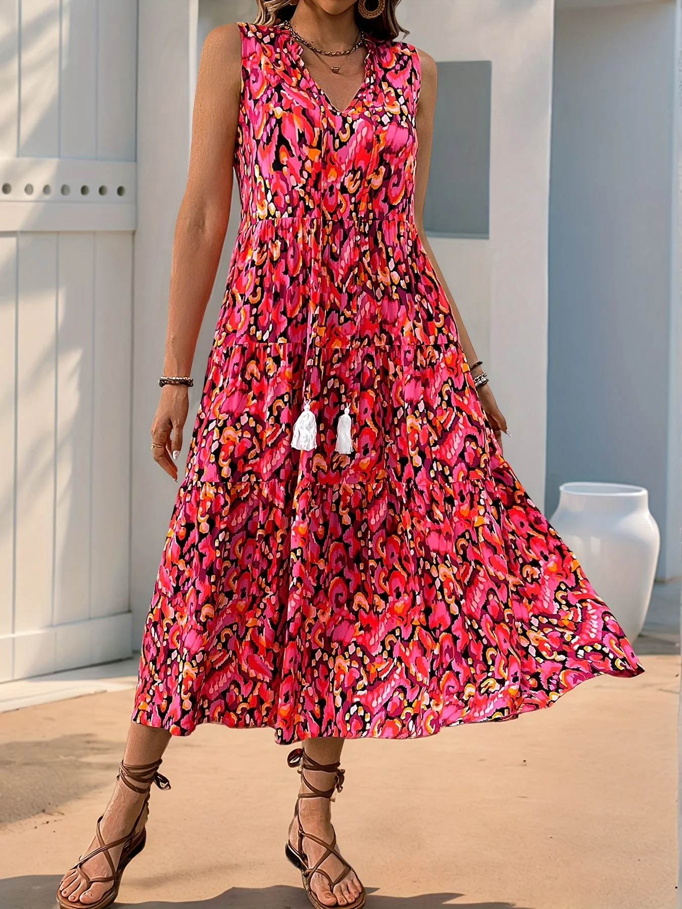 Robe Femme Élégante Sans Manches Style Bohème pour Été et Printemps - Image 2