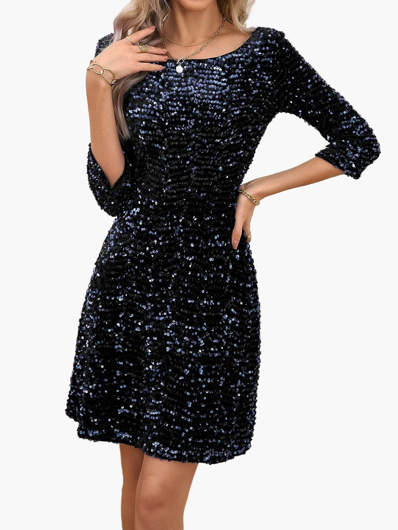 Robe femme élégante à sequins dos nu avec nœud – Tenue de soirée chic et tendance - Image 4