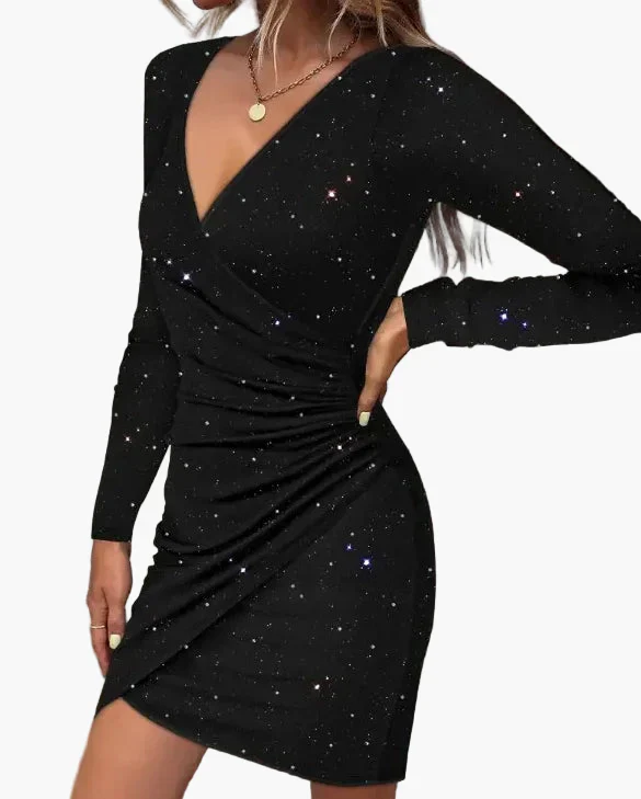 Robe Femme Élégante de Soirée à Manches Longues, Style Portefeuille, Look Galaxie, Chic et Moderne - Image 4