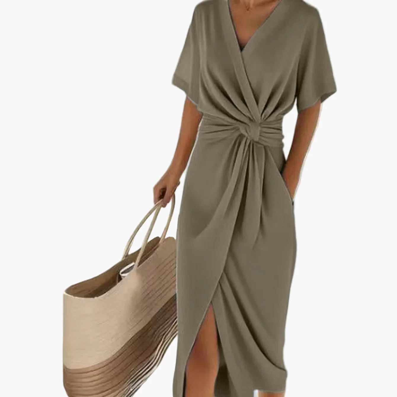 Robe Femme Élégante Style Bohème à Ceinture, Manches Courtes, Décolleté en V, Idéale Été et Vacances - Image 12