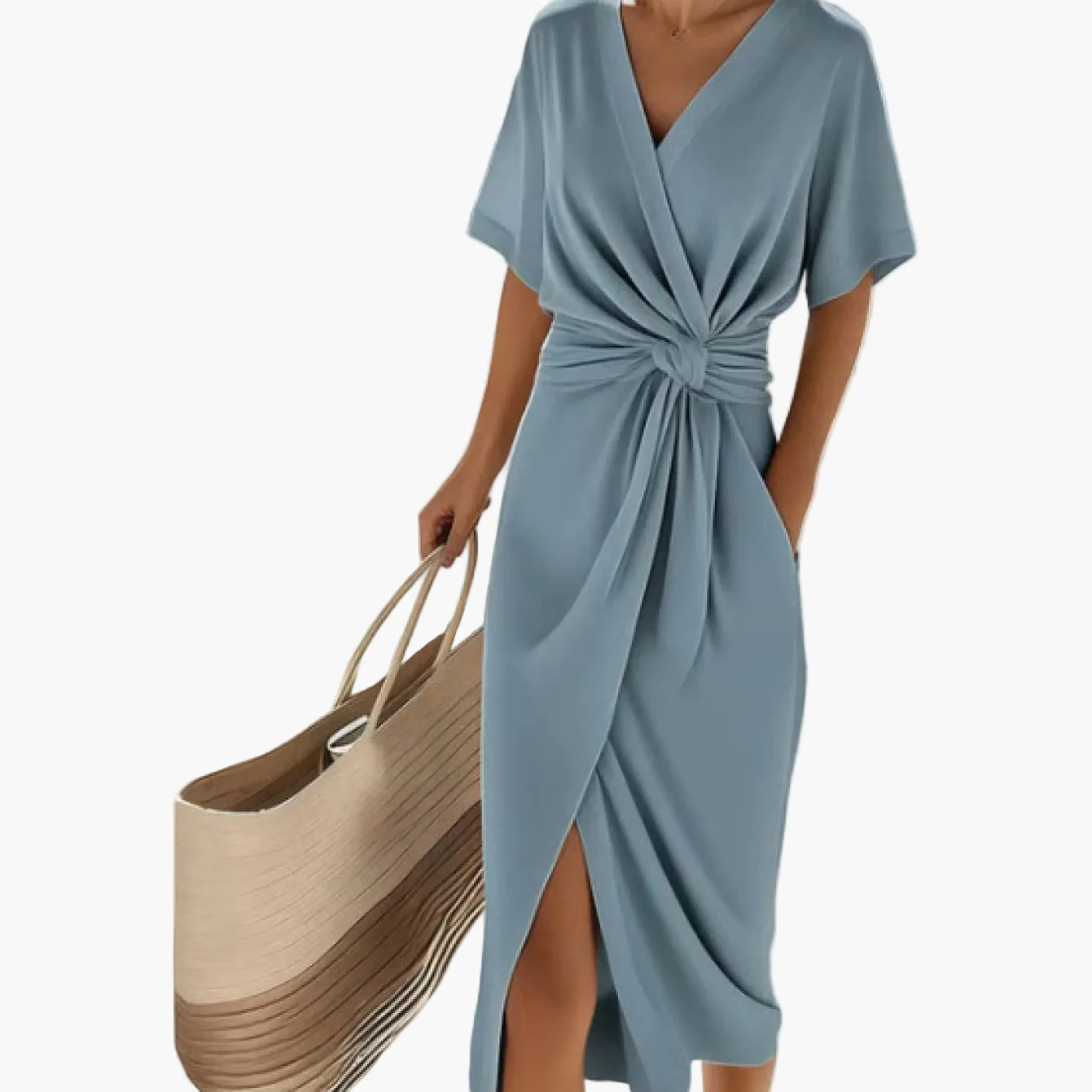 Robe Femme Élégante Style Bohème à Ceinture, Manches Courtes, Décolleté en V, Idéale Été et Vacances - Image 13