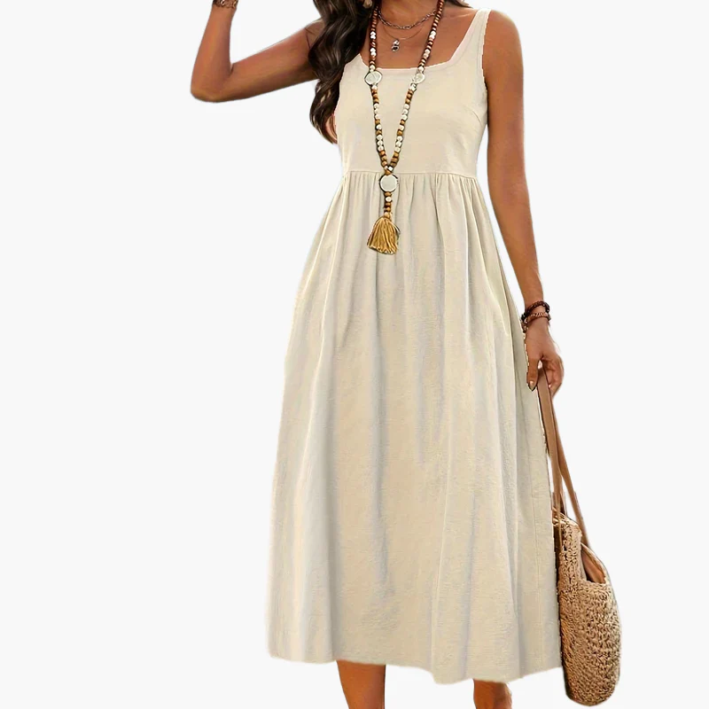 Robe Femme Midi Style Bohème Col Carré Sans Manches pour Vacances - Image 13