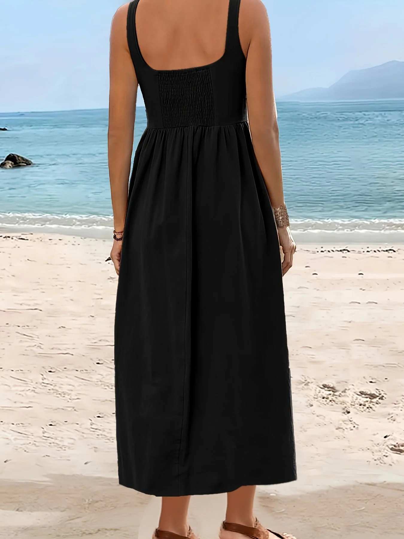 Robe Femme Midi Style Bohème Col Carré Sans Manches pour Vacances - Image 6