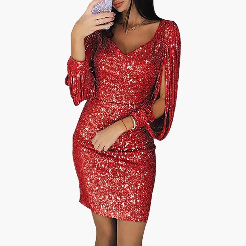 Robe Femme Soirée Élégante Pailletée à Manches Fendues Style Glamour pour Cérémonie et Fête - Image 3