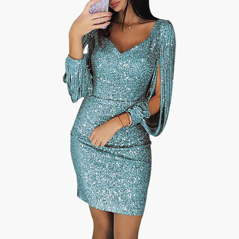 Robe Femme Soirée Élégante Pailletée à Manches Fendues Style Glamour pour Cérémonie et Fête - Image 8