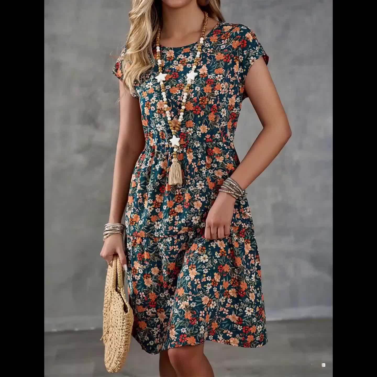 Robe fleurie décontractée pour femme style vacances à manches courtes - Image 7