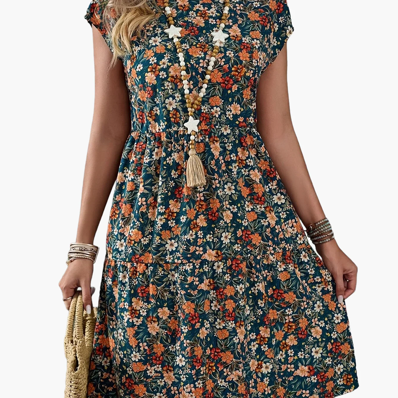 Robe fleurie décontractée pour femme style vacances à manches courtes - Image 8