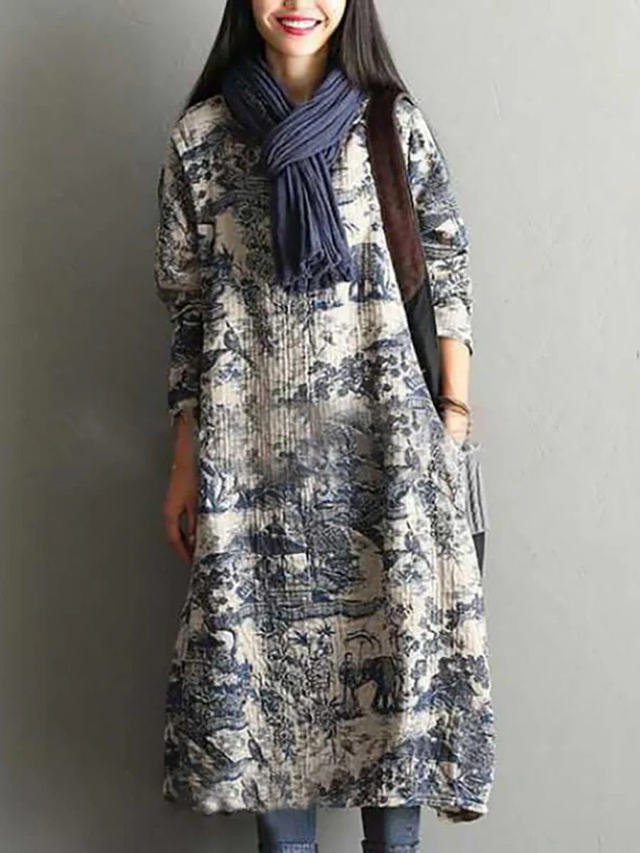 Robe longue ample d'hiver à manches longues pour femme, style décontracté bohème chic - Image 2