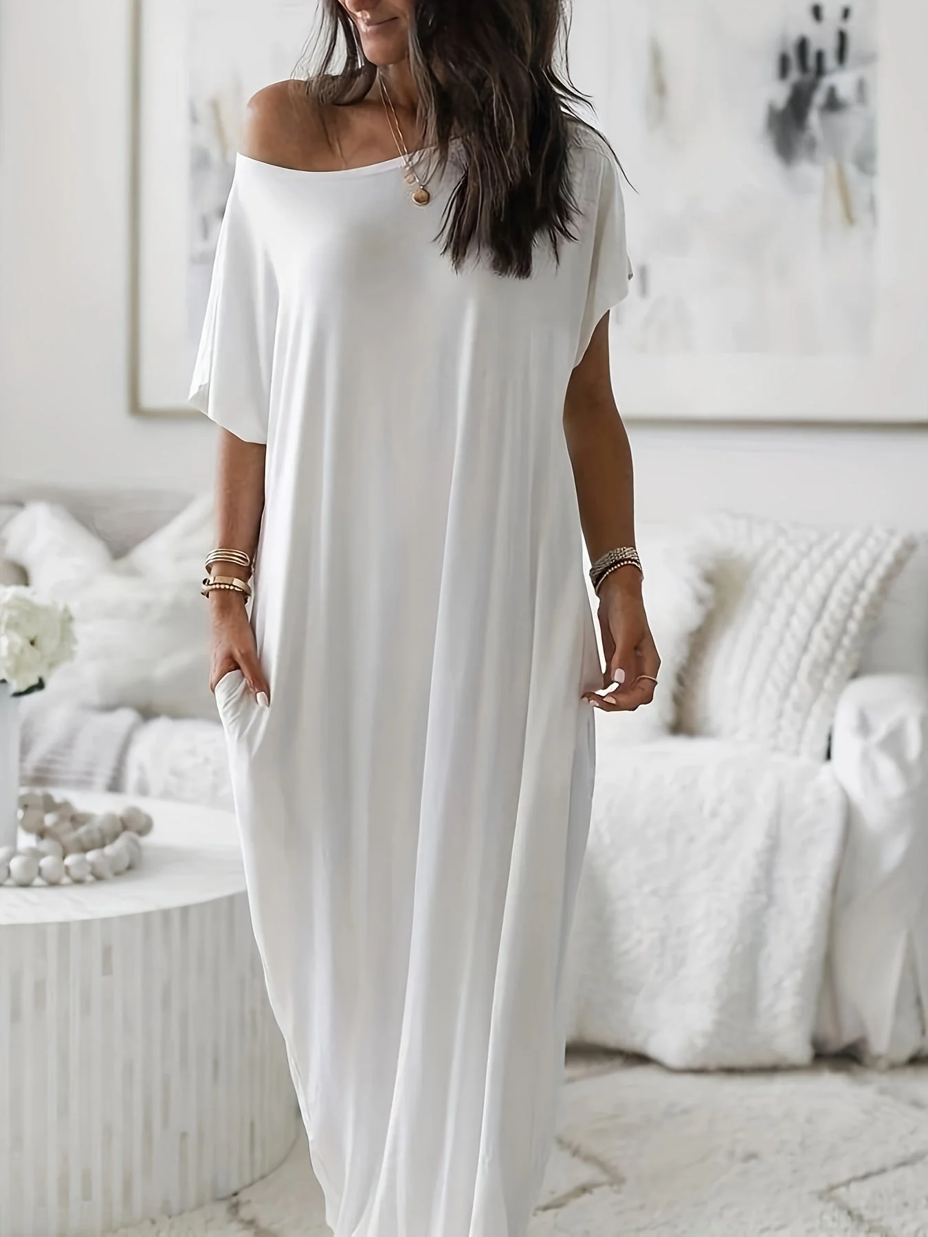 Robe longue décontractée pour femme, style ample, idéale pour l'été et la détente à la maison - Image 4