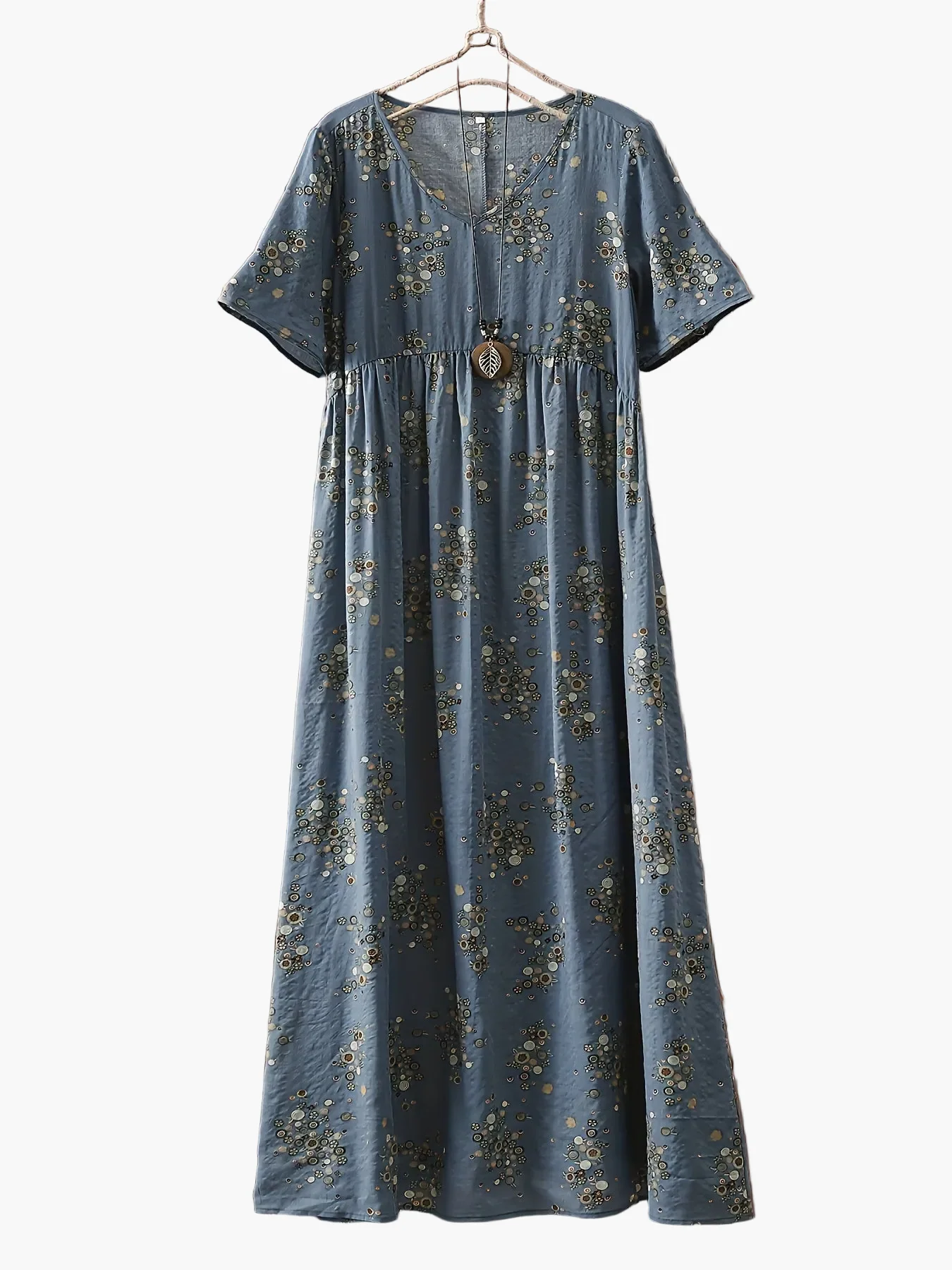 Robe longue décontractée femme style bohème à imprimé floral col en V, idéale pour l'été - Image 12