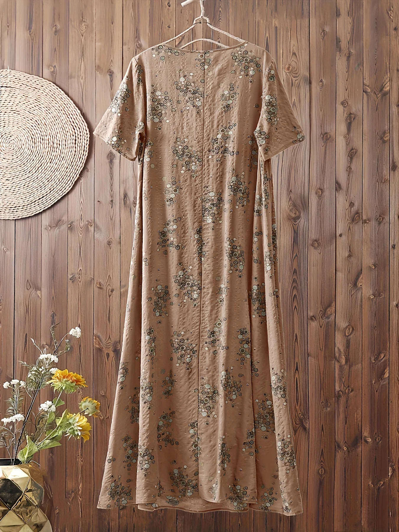 Robe longue décontractée femme style bohème à imprimé floral col en V, idéale pour l'été - Image 6