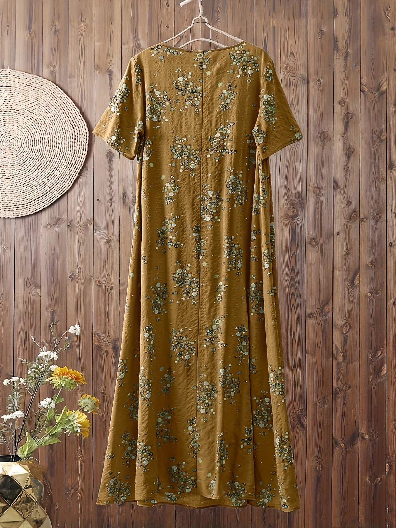 Robe longue décontractée femme style bohème à imprimé floral col en V, idéale pour l'été - Image 7