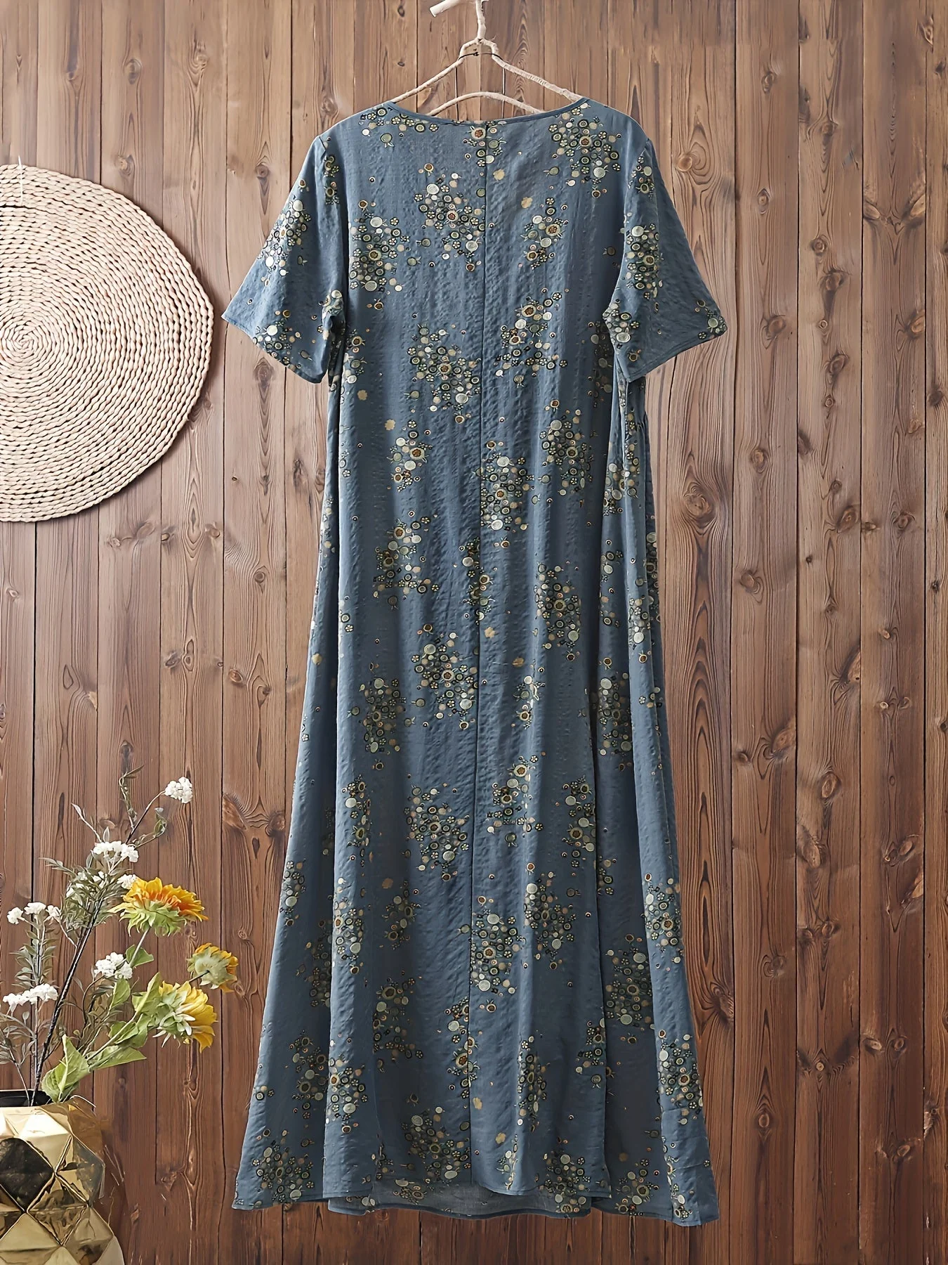 Robe longue décontractée femme style bohème à imprimé floral col en V, idéale pour l'été - Image 8