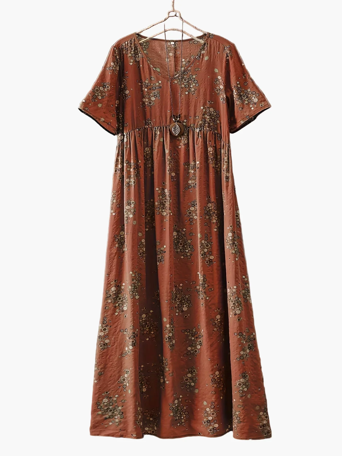 Robe longue décontractée femme style bohème à imprimé floral col en V, idéale pour l'été - Image 9