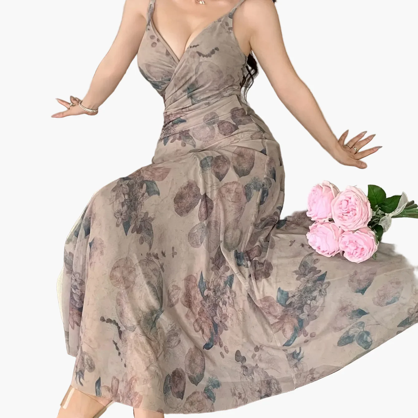 Robe longue élégante femme style bohème chic à imprimé floral pour occasions spéciales - Image 12