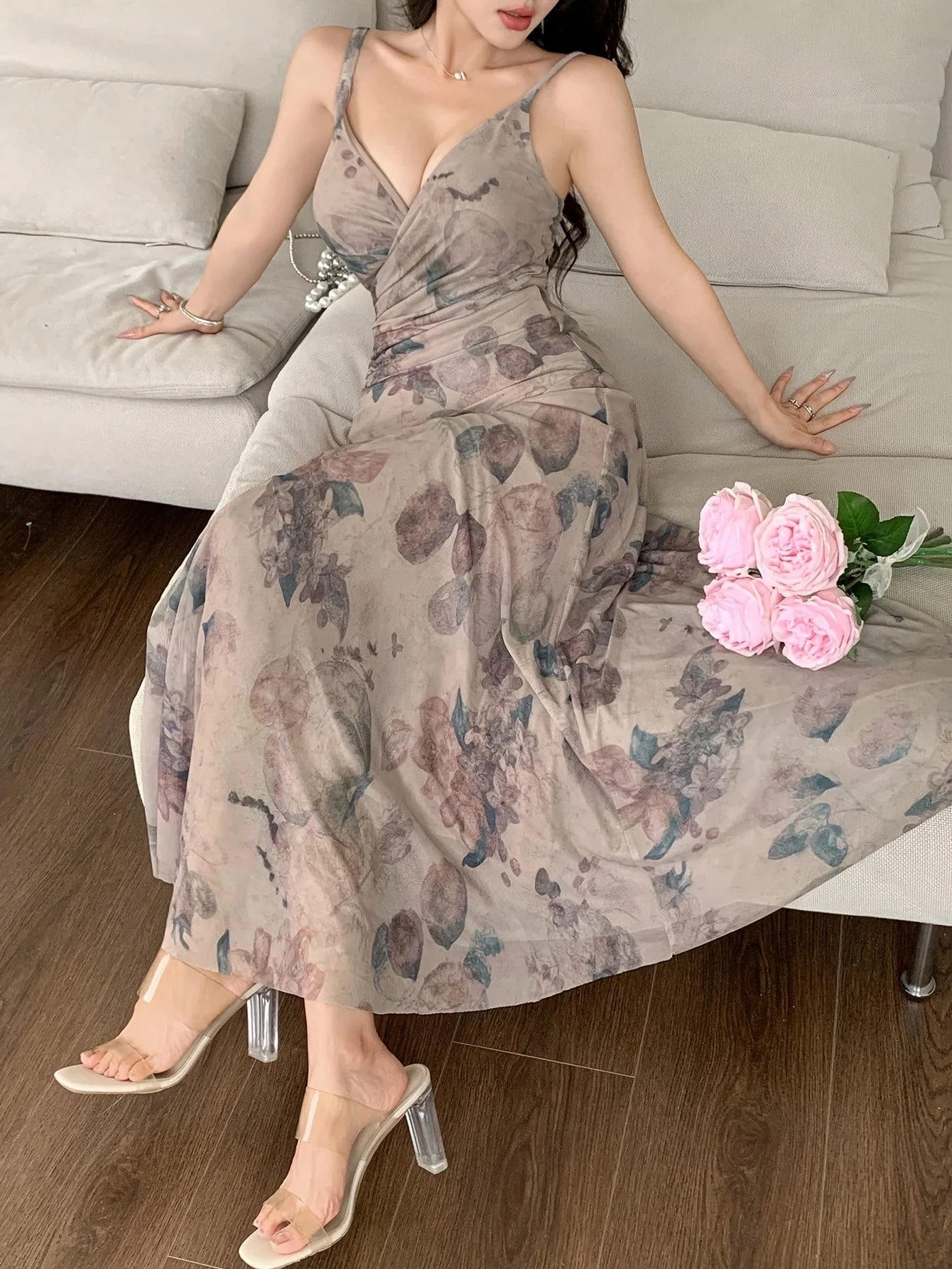 Robe longue élégante femme style bohème chic à imprimé floral pour occasions spéciales - Image 5