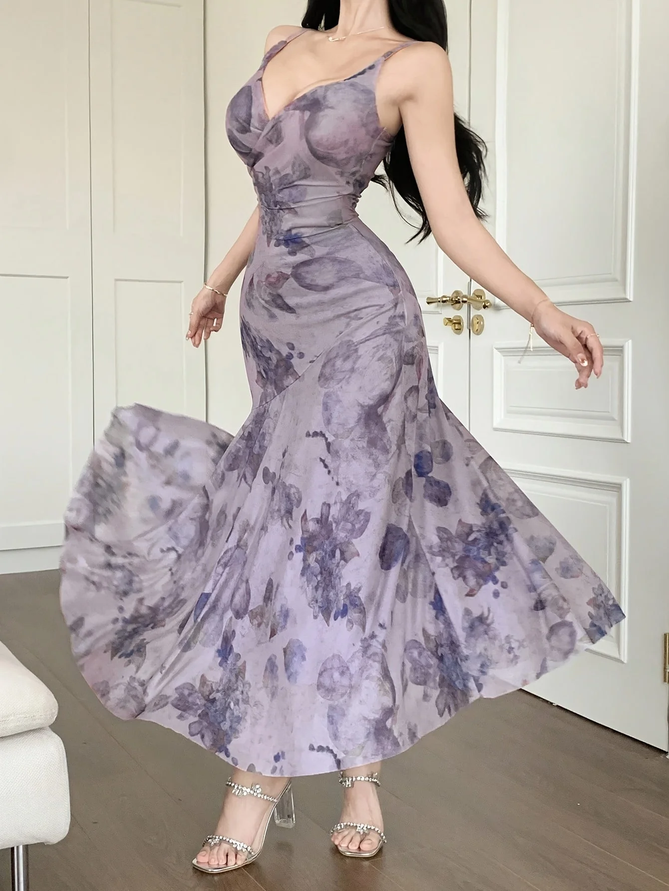 Robe longue élégante femme style bohème chic à imprimé floral pour occasions spéciales - Image 6