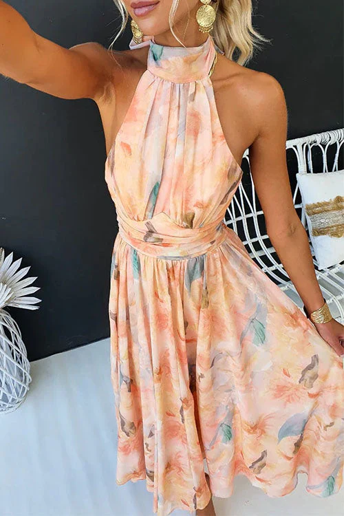 Robe longue d'été femme – style maxi élégant à imprimé artistique, col halter, idéale pour occasions spéciales - Image 4