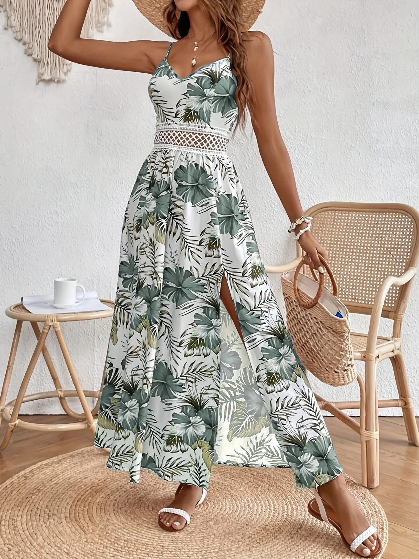 Robe Longue Femme Élégante à Bretelles Style Floral pour Été et Vacances - Image 10