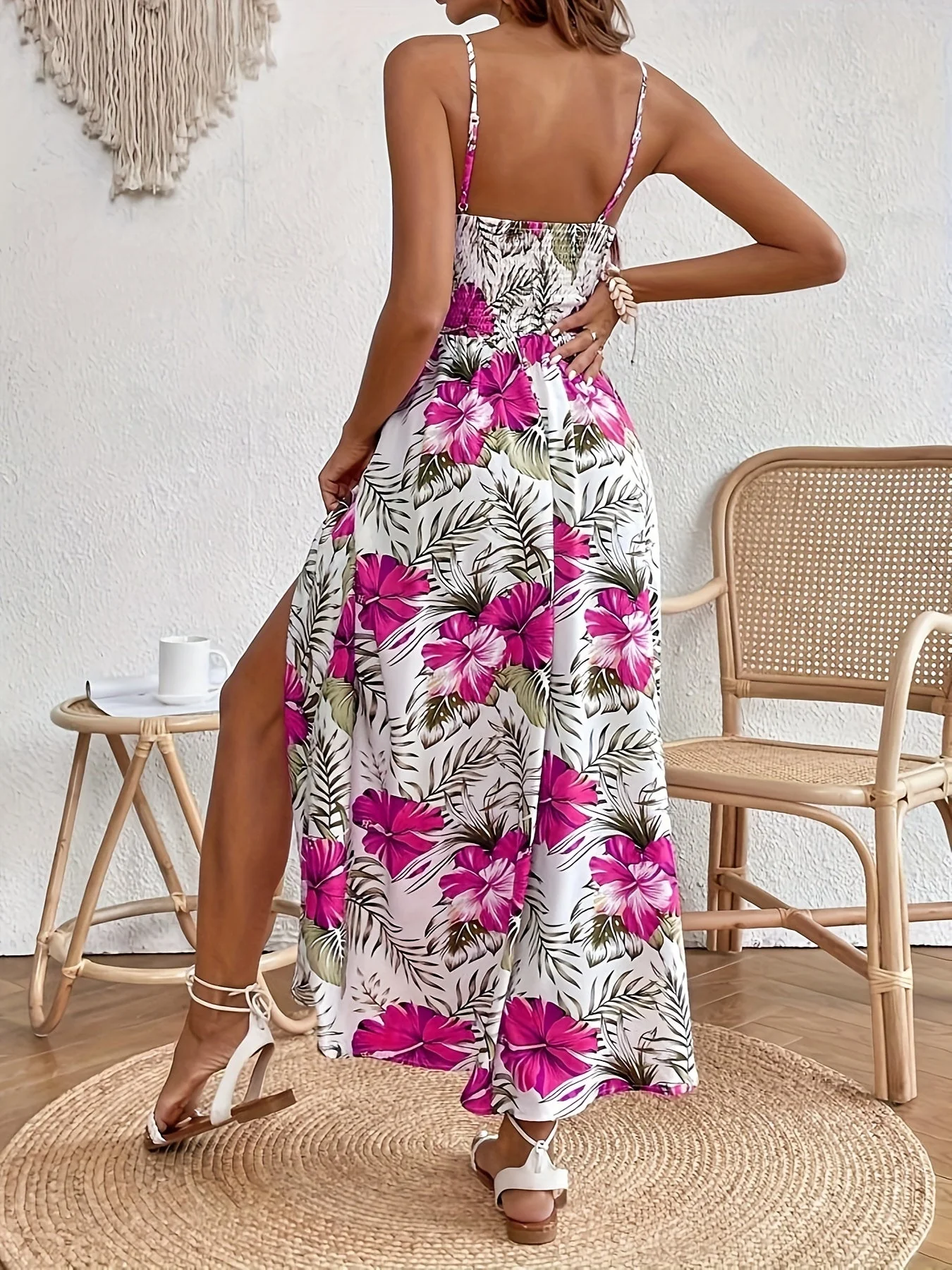 Robe Longue Femme Élégante à Bretelles Style Floral pour Été et Vacances - Image 9