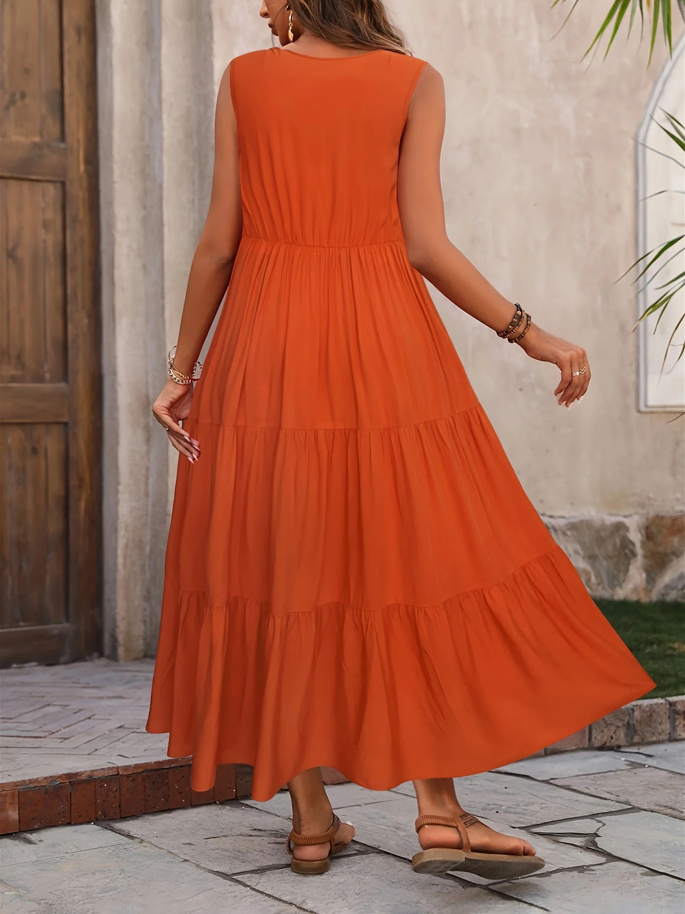 Robe longue femme élégante à volants style décontracté pour l'été - Image 2
