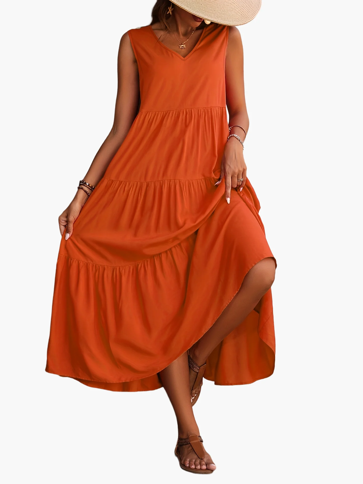 Robe longue femme élégante à volants style décontracté pour l'été - Image 4